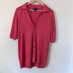 Vintage Paul Fredrick 100% Silk Short Sleeve Button Polo in Coral Medium